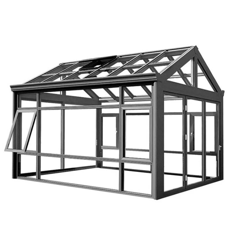Customized Outdoor All Season Flat Freestanding Sunrooms Glass Houses Aluminium Slant Sun House