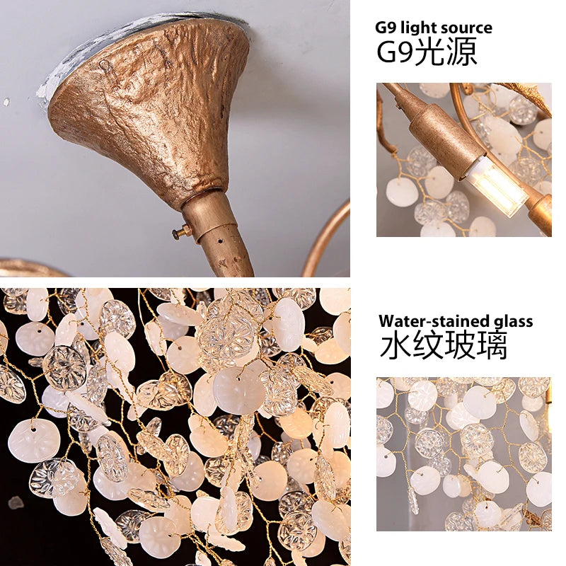 Customized Staircase Tree Branch Long Chandelier Copper Duplex Building Villa Hall Hotel