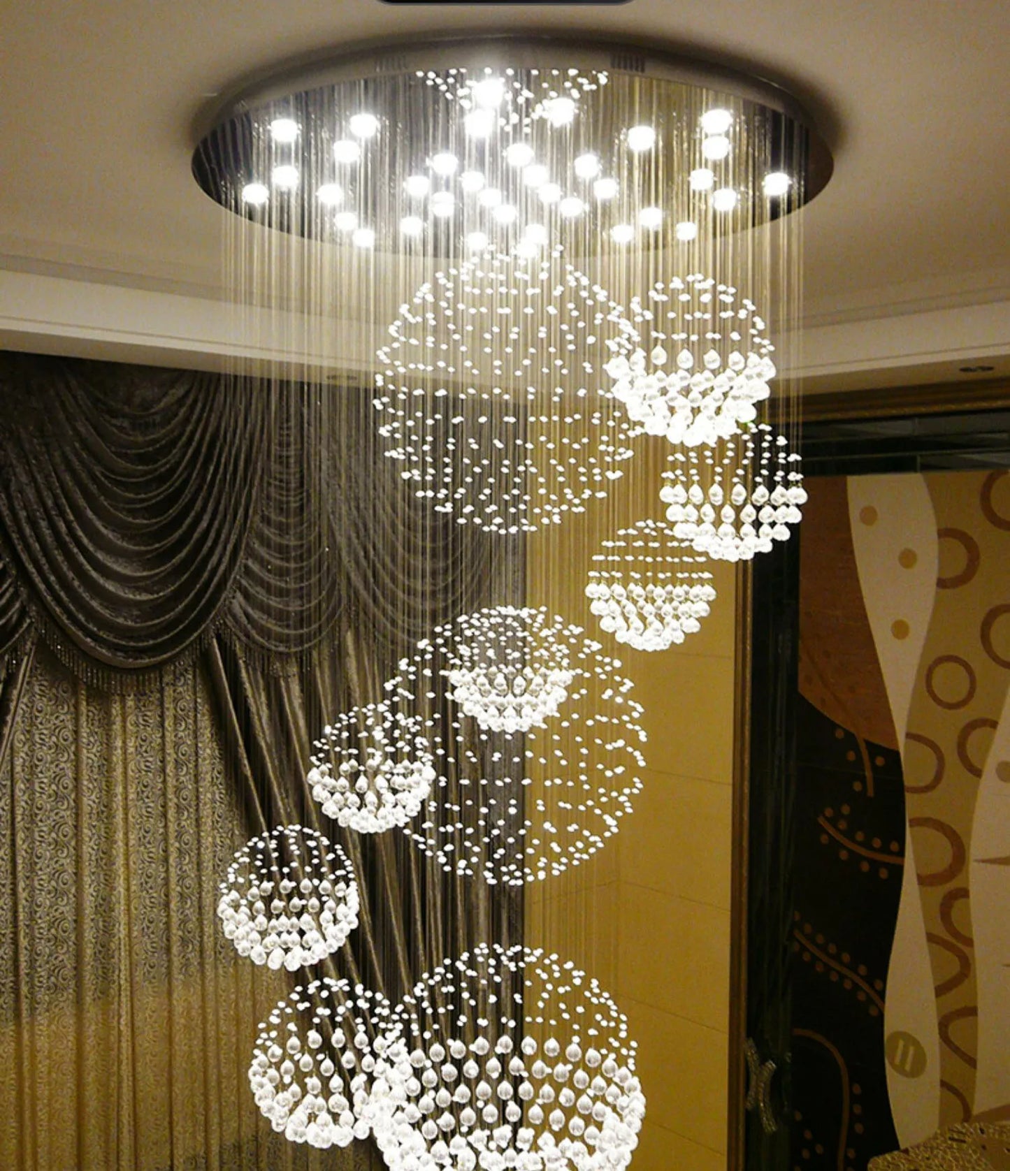 Customized crystal chandelier for duplex building, air stair lamp, office building, hall lamp, villa, air chandelier