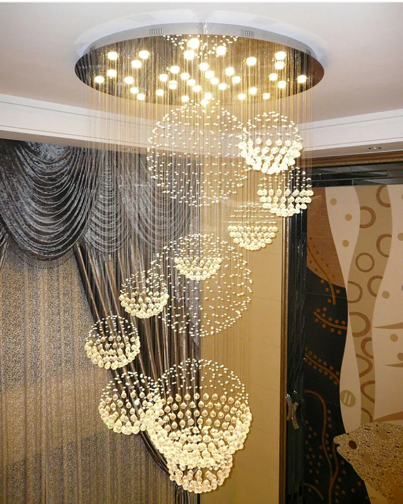 Customized crystal chandelier for duplex building, air stair lamp, office building, hall lamp, villa, air chandelier