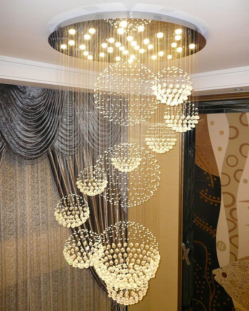 Customized crystal chandelier for duplex building, air stair lamp, office building, hall lamp, villa, air chandelier