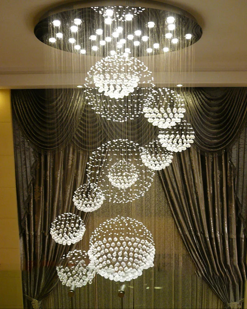 Customized crystal chandelier for duplex building, air stair lamp, office building, hall lamp, villa, air chandelier