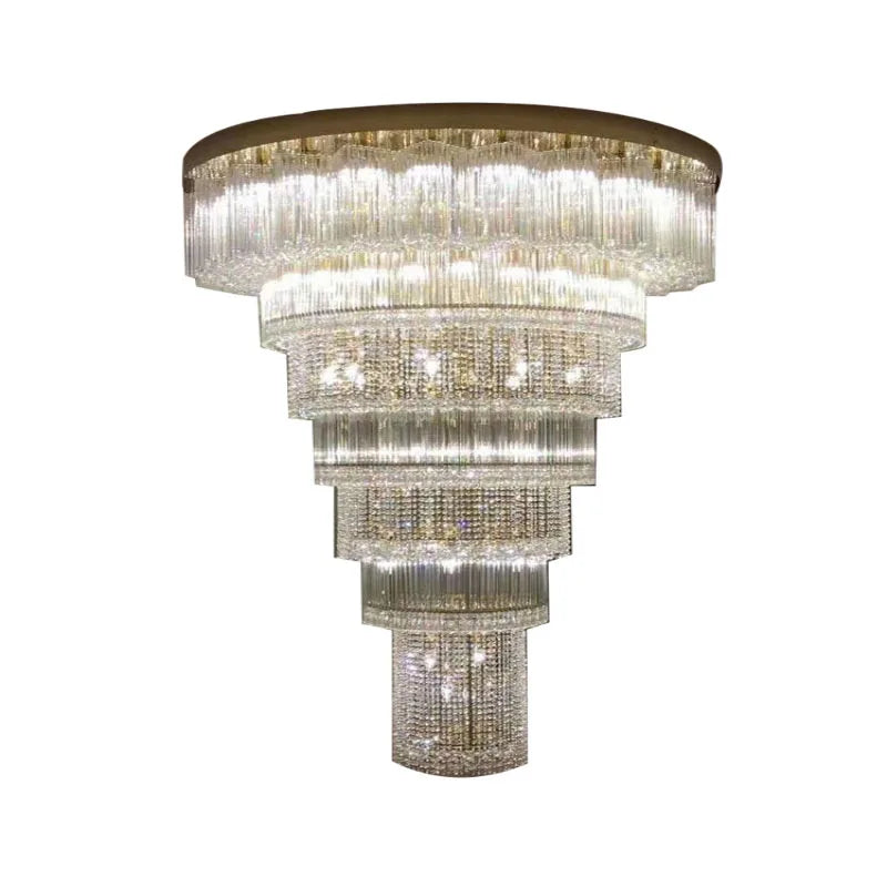 Customized large chandelier of duplex building, grand villa, living room, middle floor, round crystal chandelier, large hotel