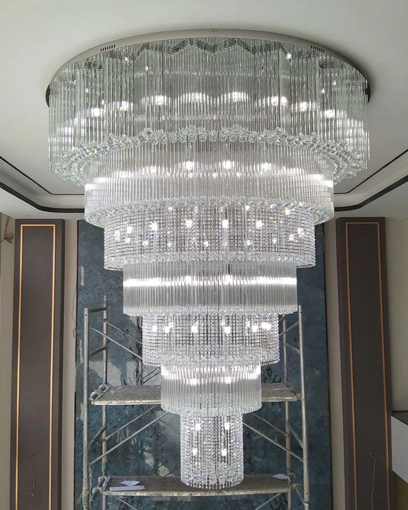 Customized large chandelier of duplex building, grand villa, living room, middle floor, round crystal chandelier, large hotel