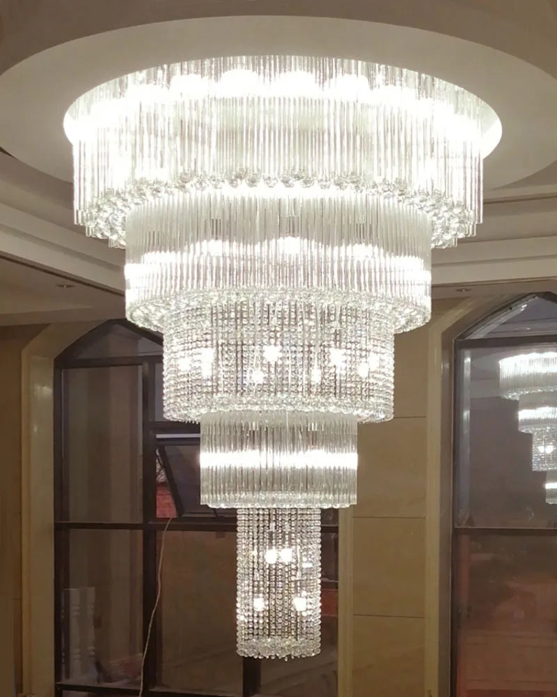 Customized large chandelier of duplex building, grand villa, living room, middle floor, round crystal chandelier, large hotel