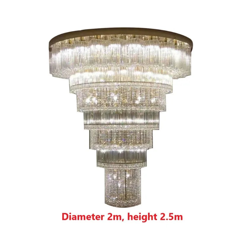 Customized large chandelier of duplex building, grand villa, living room, middle floor, round crystal chandelier, large hotel