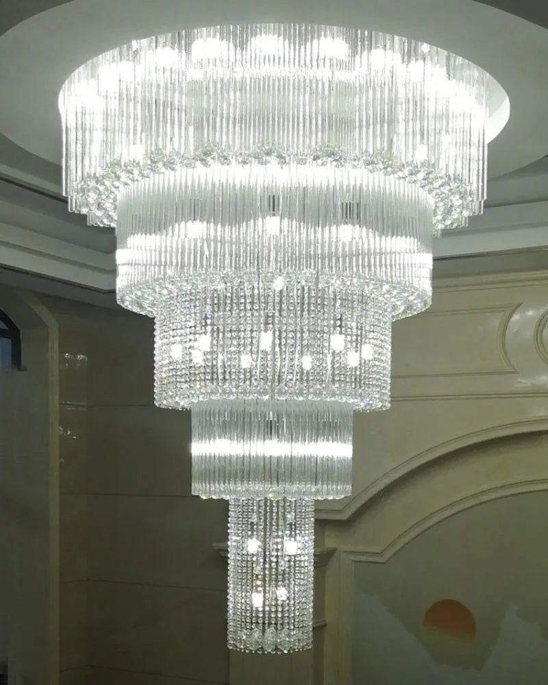 Customized large chandelier of duplex building, grand villa, living room, middle floor, round crystal chandelier, large hotel
