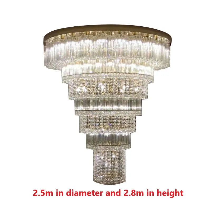 Customized large chandelier of duplex building, grand villa, living room, middle floor, round crystal chandelier, large hotel