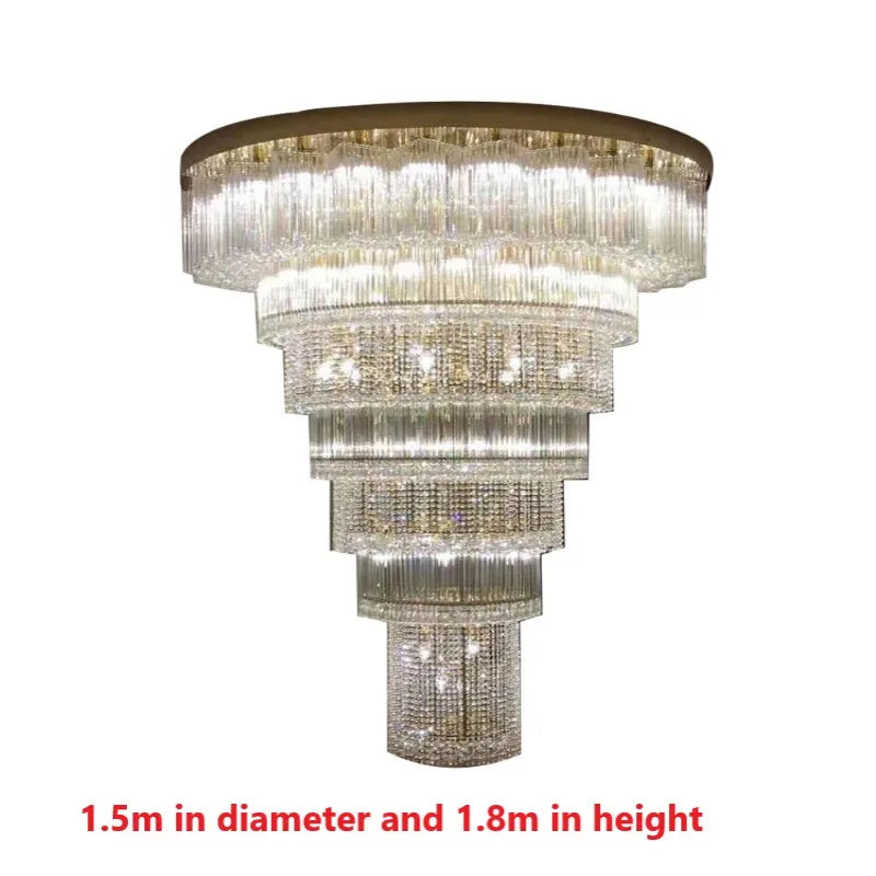 Customized large chandelier of duplex building, grand villa, living room, middle floor, round crystal chandelier, large hotel