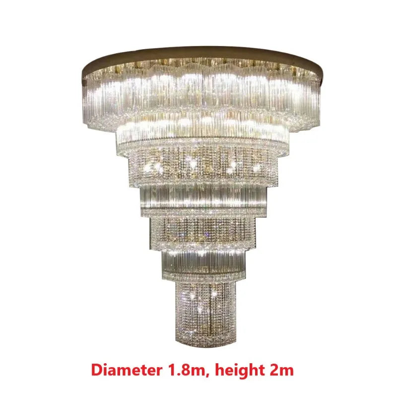 Customized large chandelier of duplex building, grand villa, living room, middle floor, round crystal chandelier, large hotel
