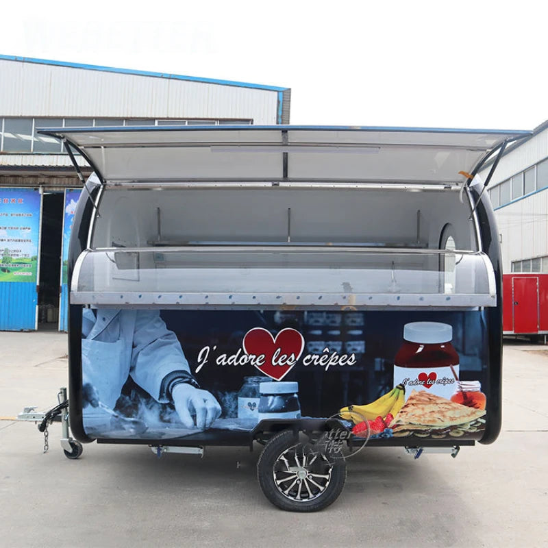 Customized mini food truck, small circular food trailer, outdoor mobile fast food truck, price suitable for business