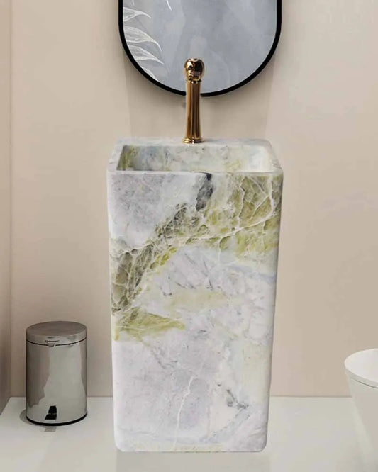 Customized pillar style marble integrated pillar basin bathroom floor standing stone washbasin Nordic countertop basin