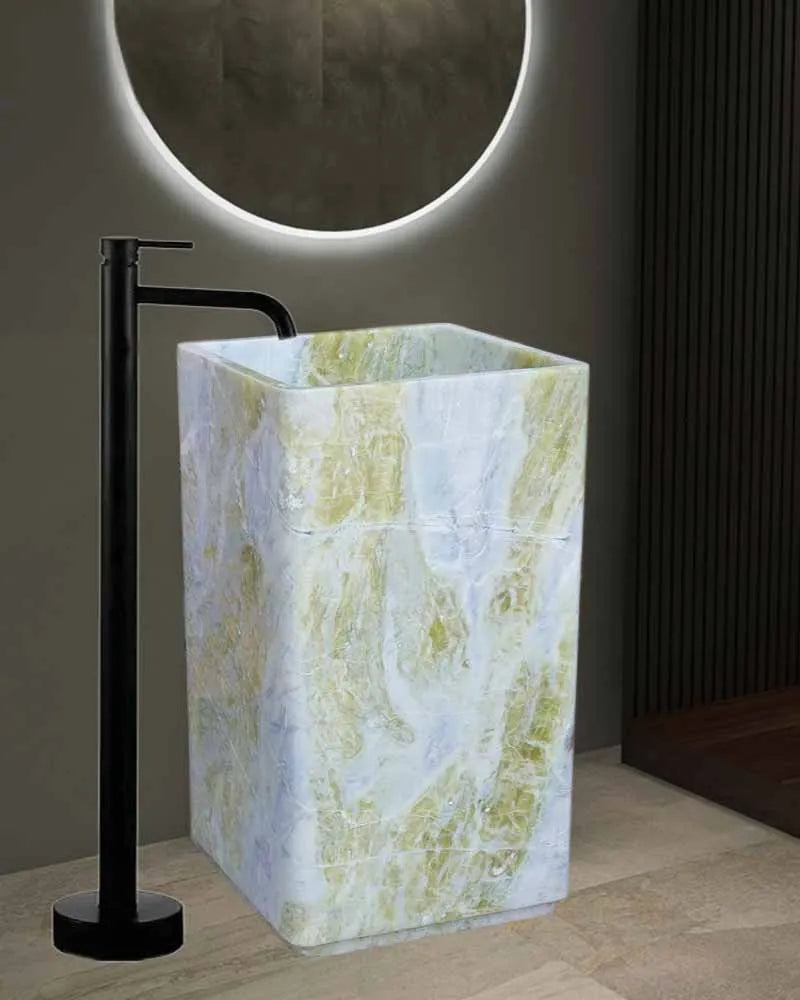 Customized pillar style marble integrated pillar basin bathroom floor standing stone washbasin Nordic countertop basin