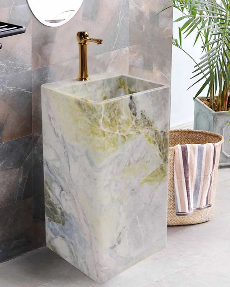 Customized pillar style marble integrated pillar basin bathroom floor standing stone washbasin Nordic countertop basin