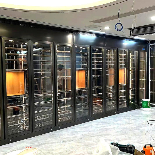 Customized stainless steel thermostatic wine cabinet Metal glass red wine display cabinet Light luxury embedded winery white win
