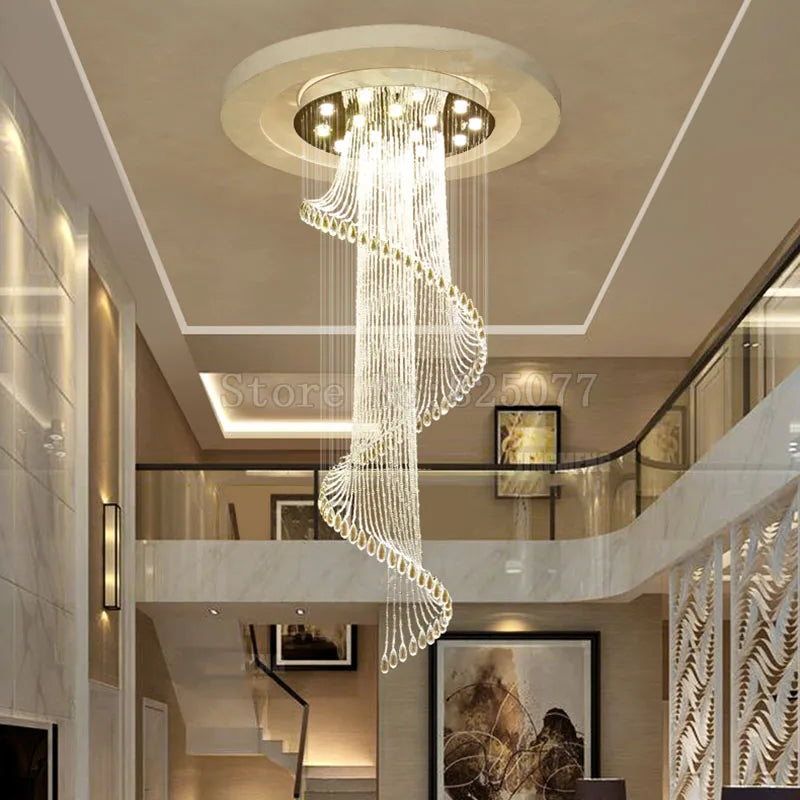 DHL Modern hotel crystal chandeliers Dia800*H2600mm villa duplex stairs hall led light hotel crystal chandeliers JF1300