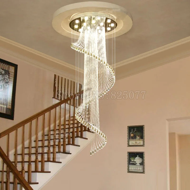 DHL Modern hotel crystal chandeliers Dia800*H2600mm villa duplex stairs hall led light hotel crystal chandeliers JF1300