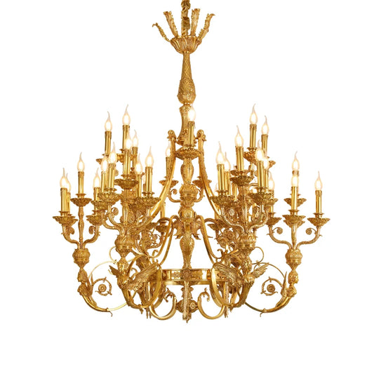 DINGFAN European Style Luxury Villa Hotel Lobby Chandelier, French High Quality Full Copper Candle Chandelier