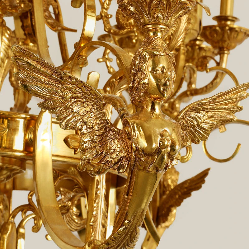 DINGFAN European Style Luxury Villa Hotel Lobby Chandelier, French High Quality Full Copper Candle Chandelier