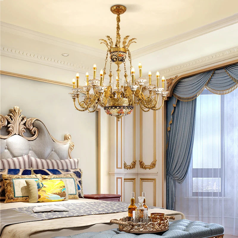 DINGFAN  Factory European Living Room Brass Luxury American Retro Villa Bedroom Dining French Copper Classic Chandelier