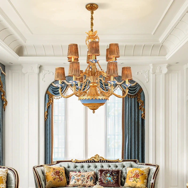 DINGFAN French All-Brass Carved Chandelier Hotel Creative Chandelier Villa Hall Luxury Art Chandelier