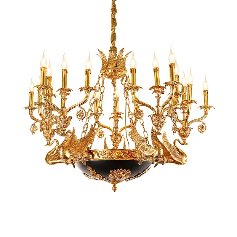 DINGFAN French Full Copper Baroque Creative Swan Chandelier High-End Palace Hotel Villa Chandeliers