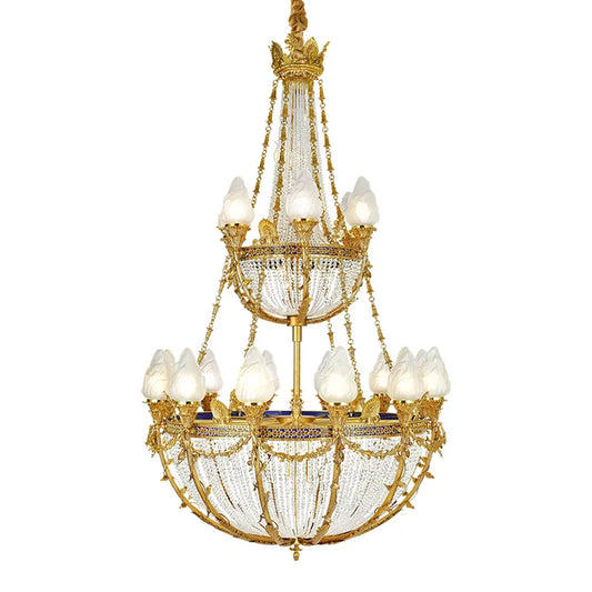 DINGFAN French Luxury Hall Crystal Chandelier Villa Living Room Full Copper Lamp European Style Hotel Lobby Pendent Light