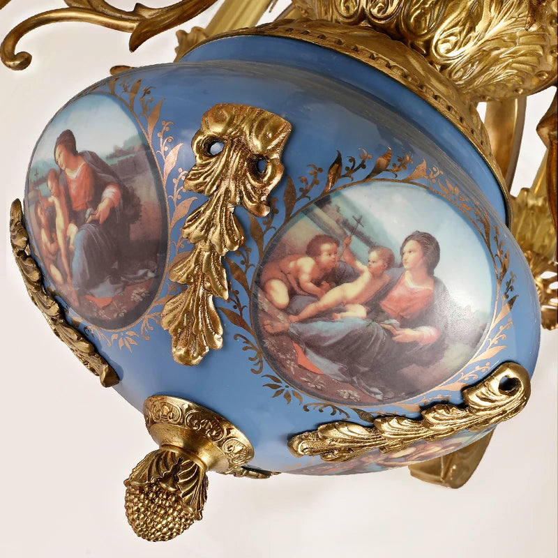 DINGFAN High-End French Décor Full Copper Chandelier Villa Hotel Classic Luxury Angel Portrait Ceramic Chandelier