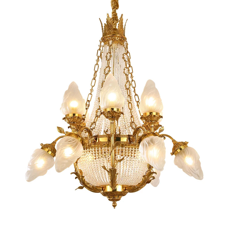 DINGFAN Wholesale French Copper Living Room Pendant Lamps European Crystal Palace Luxury Villa Hall Chandelier
