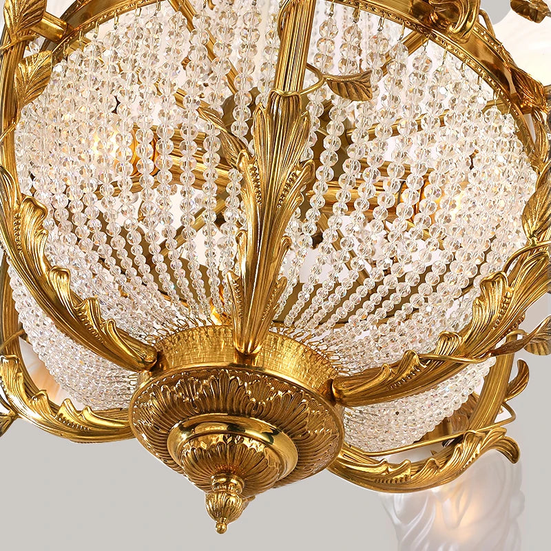DINGFAN Wholesale French Copper Living Room Pendant Lamps European Crystal Palace Luxury Villa Hall Chandelier