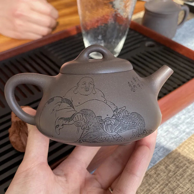 Deyuanchang Antique Mansheng Stone Ladle Purple Clay Pot Raw Ore Sky Blue Mash Aid Fan Liang Half-Handmade