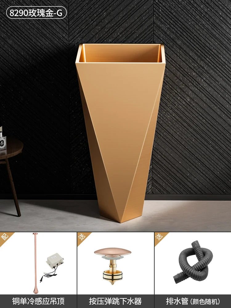 Diamond Vertical Wash Basin Industrial Style Bar Polygonal Floor Wash Basin Stainless Steel