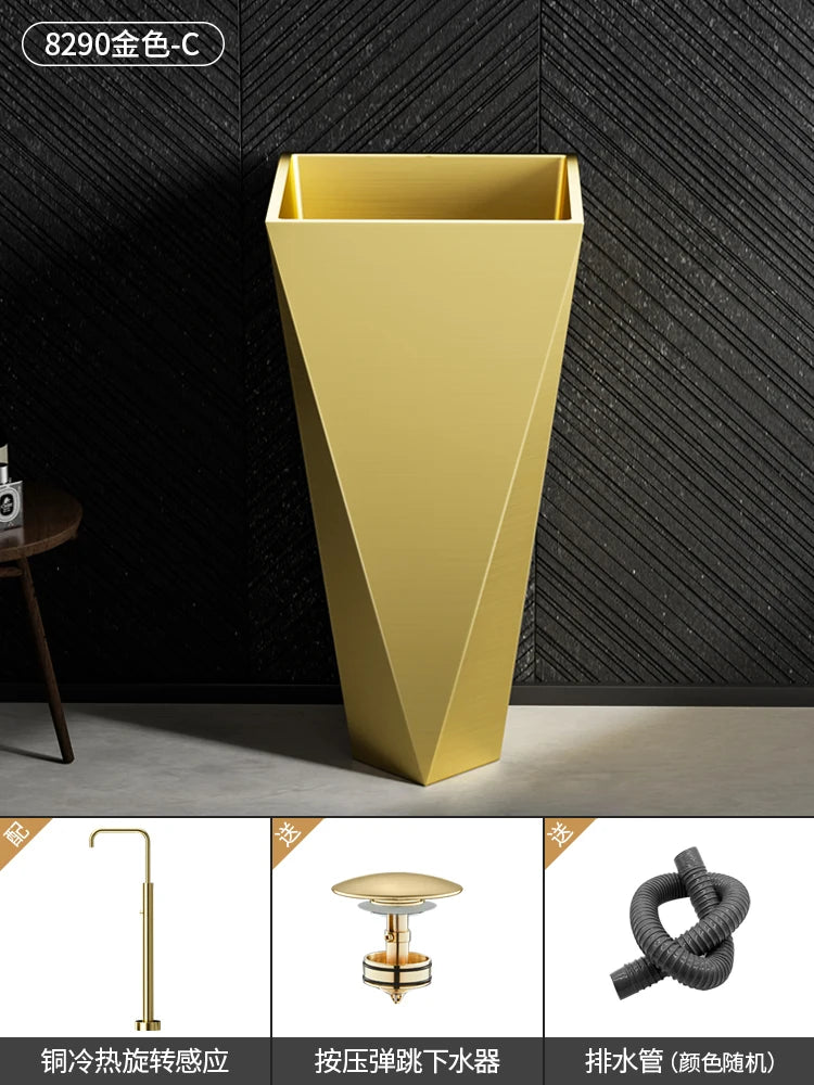 Diamond Vertical Wash Basin Industrial Style Bar Polygonal Floor Wash Basin Stainless Steel