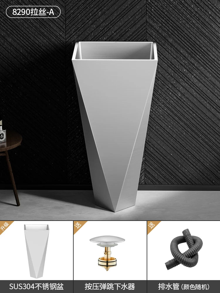 Diamond Vertical Wash Basin Industrial Style Bar Polygonal Floor Wash Basin Stainless Steel