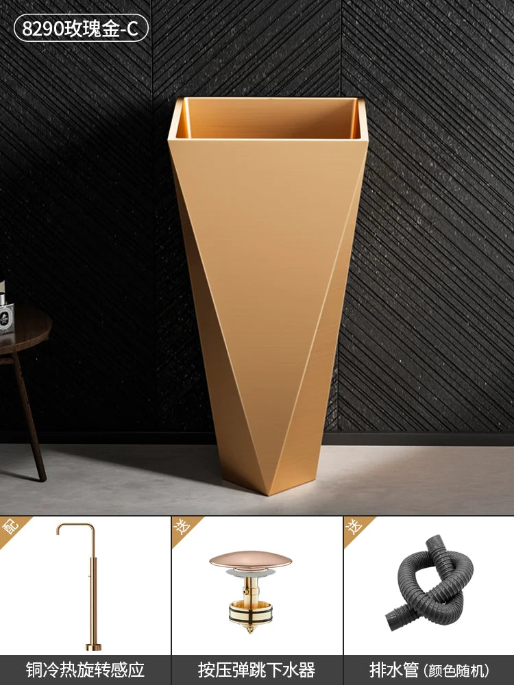 Diamond Vertical Wash Basin Industrial Style Bar Polygonal Floor Wash Basin Stainless Steel
