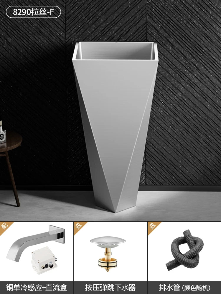 Diamond Vertical Wash Basin Industrial Style Bar Polygonal Floor Wash Basin Stainless Steel