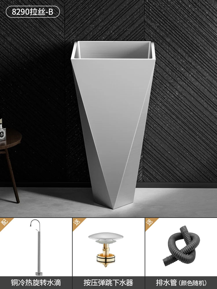 Diamond Vertical Wash Basin Industrial Style Bar Polygonal Floor Wash Basin Stainless Steel