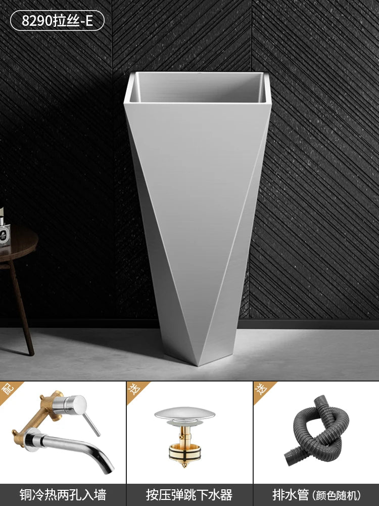 Diamond Vertical Wash Basin Industrial Style Bar Polygonal Floor Wash Basin Stainless Steel