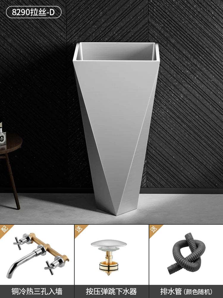 Diamond Vertical Wash Basin Industrial Style Bar Polygonal Floor Wash Basin Stainless Steel