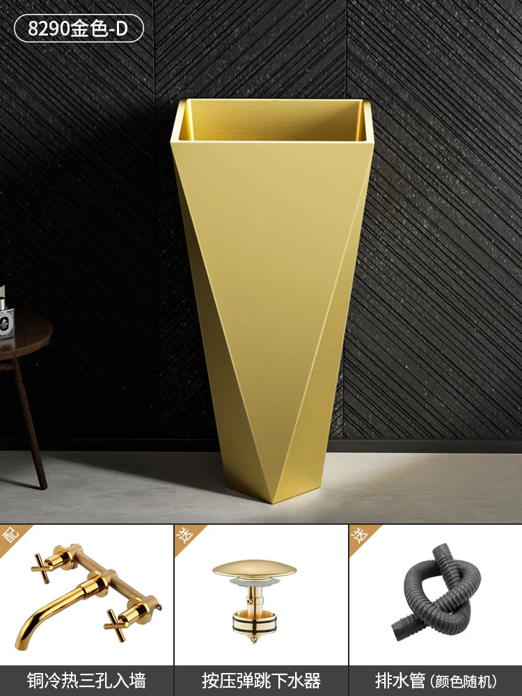 Diamond Vertical Wash Basin Industrial Style Bar Polygonal Floor Wash Basin Stainless Steel