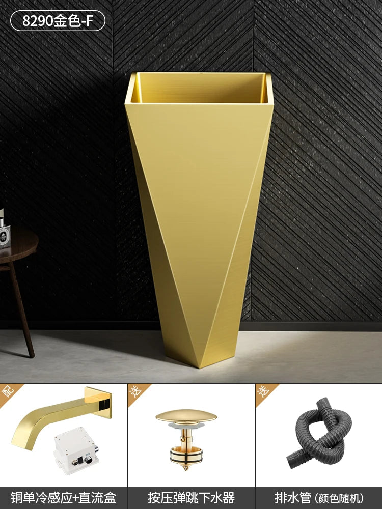 Diamond Vertical Wash Basin Industrial Style Bar Polygonal Floor Wash Basin Stainless Steel