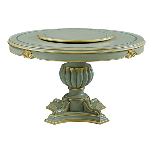 Dining table and chair combination European solid wood carved round dining table dining chairs