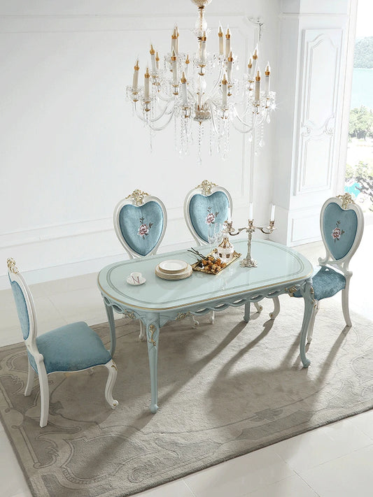 Dining table blue European oval 1.6M dining table and chairs combination furniture