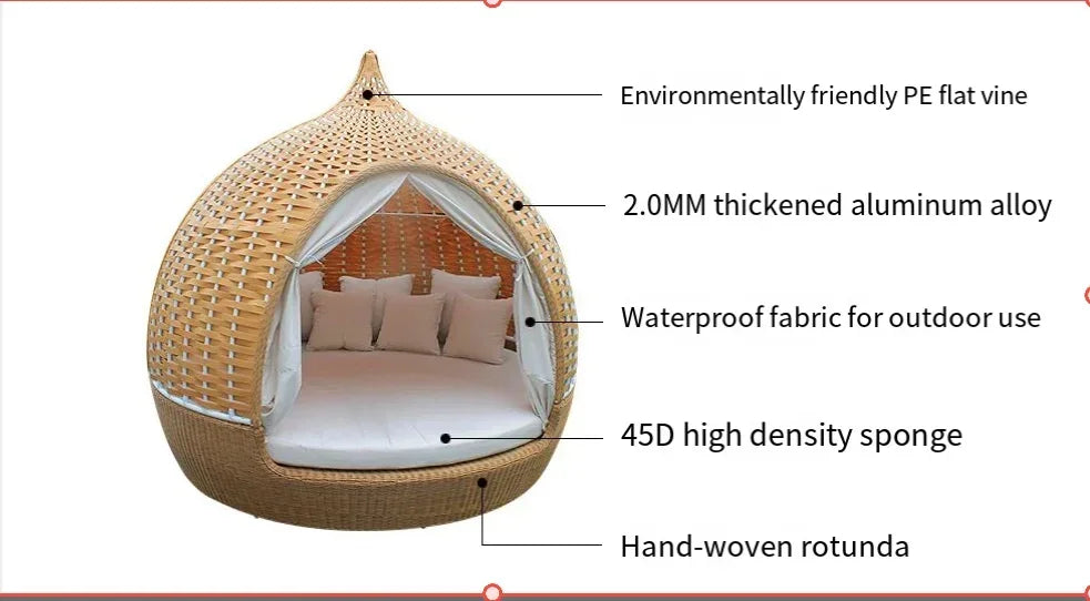 Divano letto in Rattan Patio pigro divano letto rotondo mobili per giardino cortile piscina all'aperto Rattan vimini lettini