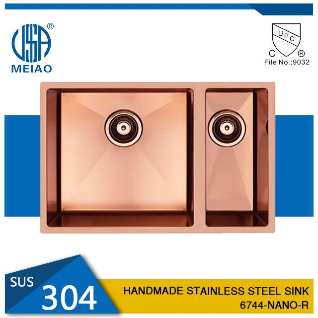 Double bowl Tank Large Capacity Design 304 Stainless Steel rose gold Household Handmade kitchen toilet sink size 67*44*20cm