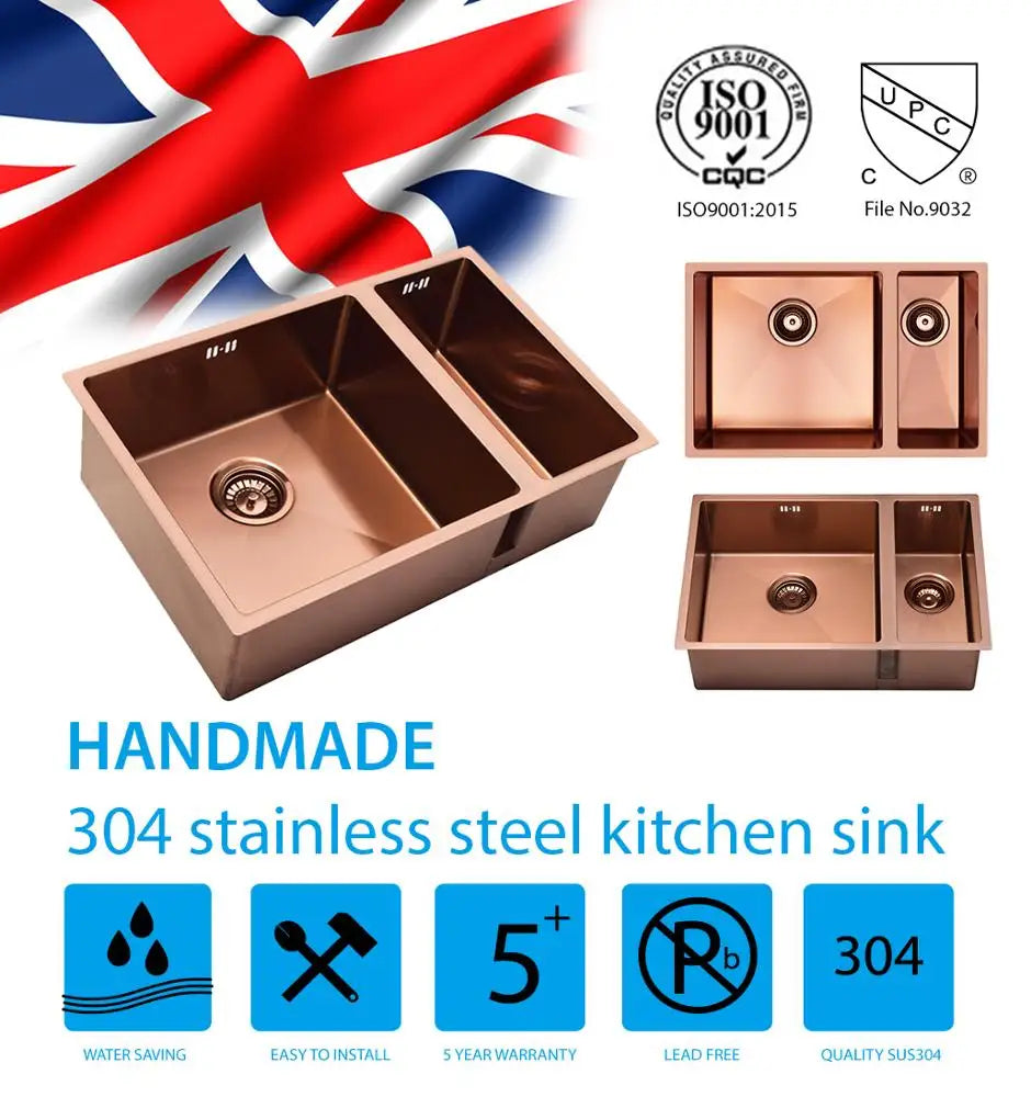 Double bowl Tank Large Capacity Design 304 Stainless Steel rose gold Household Handmade kitchen toilet sink size 67*44*20cm
