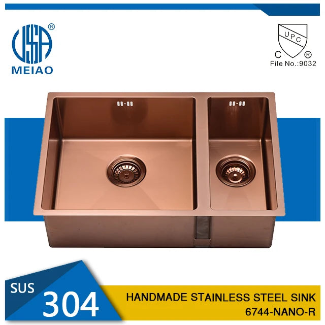 Double bowl Tank Large Capacity Design 304 Stainless Steel rose gold Household Handmade kitchen toilet sink size 67*44*20cm
