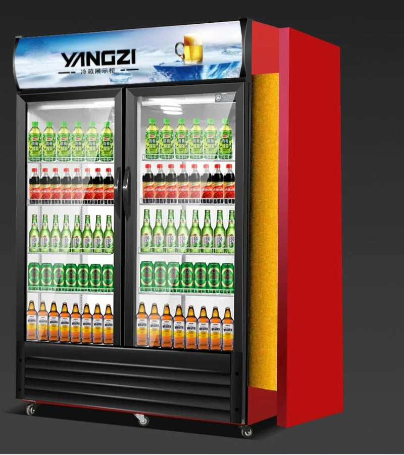 Double door air-cooled beverage display cabinet, refrigerated freezer, fresh keeping cold beverage freezer, commercial beer refr