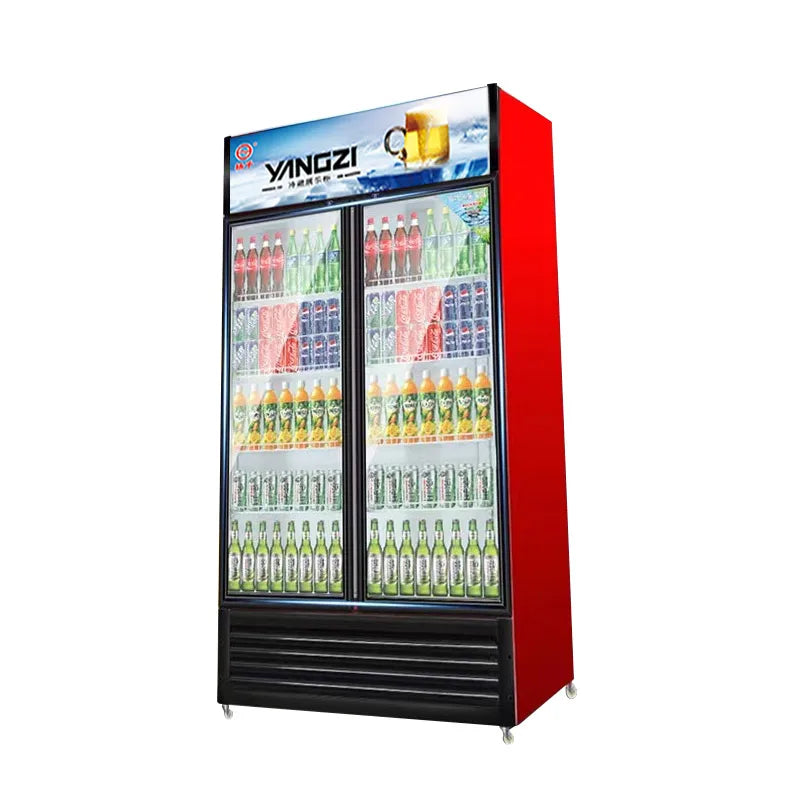 Double door air-cooled beverage display cabinet, refrigerated freezer, fresh keeping cold beverage freezer, commercial beer refr