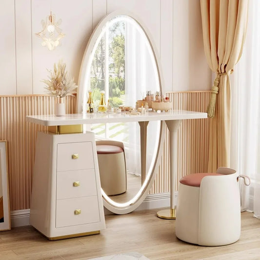 Dressing table, bedroom, minimalist desk, high-end feel, light luxury, full body dressing mirror, integrated baking paint